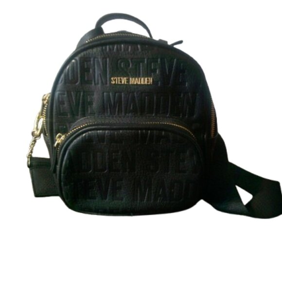 Steve Madden Women's Embossed PLeather Logo Mini Backpack Purse Black One Size - Picture 2 of 6